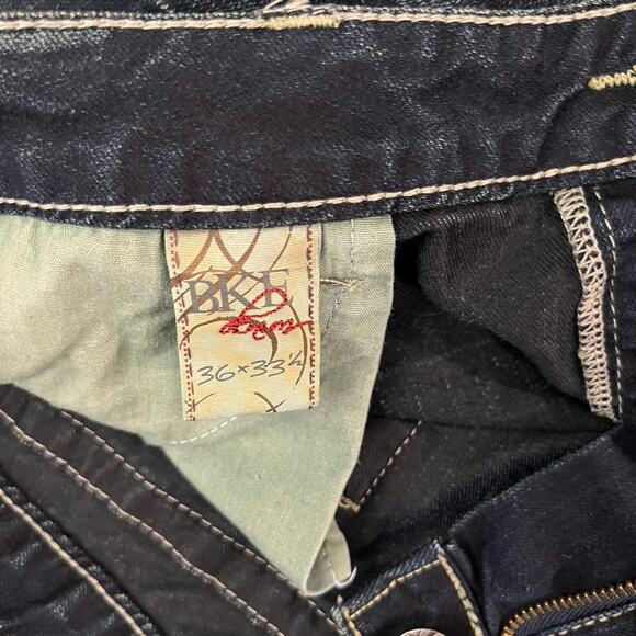 BKE Culture Jeans Size 36 x 33.5 Dark Wash Bootcut Stretch Rhinestone Embroider - Picture 4 of 13